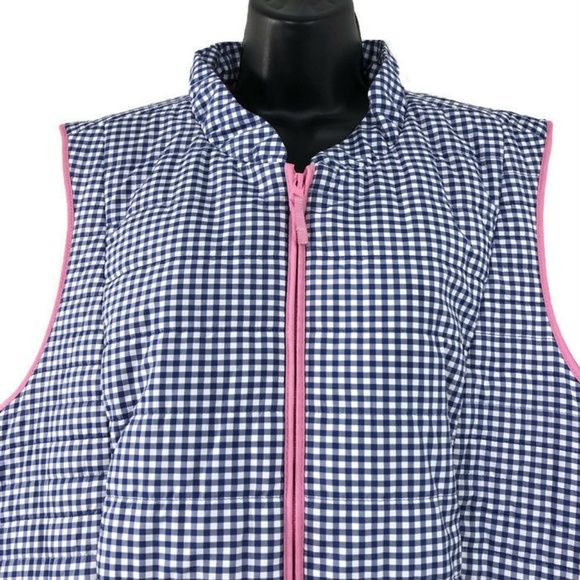 Talbots Vest Full Zip Blue White Plaid Polyester - Picture 2 of 6